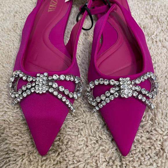NWT! ZARA  FLAT MULES WITH EMBELLISHED BOW FUCHSIA - Picture 7 of 8
